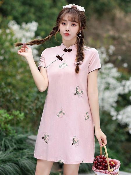 ethnic clothing fashion improved pink floral embroidery cheongsam women summer short sleeve chinese traditional modern qipao, Red
ethnic clothing fashion improved pink floral embroidery cheongsam women summer short sleeve chinese traditional modern qipao, Red