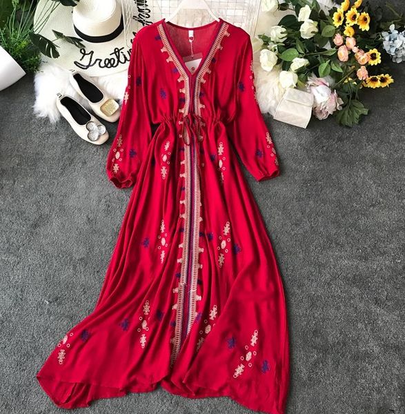 casual dresses women liner dress retro spring summer slim with belt bandage red long robe ladies v-neck vintage embroidery boho vestido, Black;gray
casual dresses women liner dress retro spring summer slim with belt bandage red long robe ladies v-neck vintage embroidery boho vestido, Black;gray
