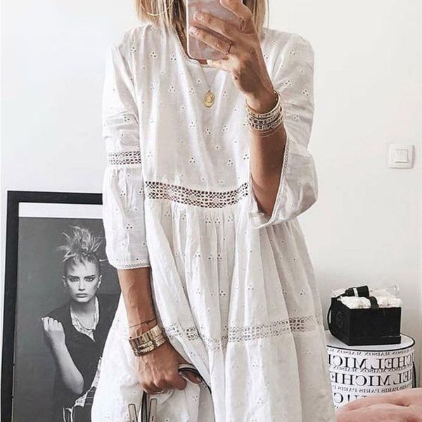 casual dresses flower hollow loose party dress 2021 autumn style elegant white embroidery lace, Black;gray
casual dresses flower hollow loose party dress 2021 autumn style elegant white embroidery lace, Black;gray