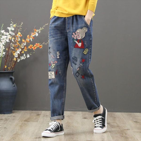 women's jeans 2021 spring autumn embroidery female retro folk-custom cowboy loose harem pants elastic waist casual trousers l134, Blue
women's jeans 2021 spring autumn embroidery female retro folk-custom cowboy loose harem pants elastic waist casual trousers l134, Blue