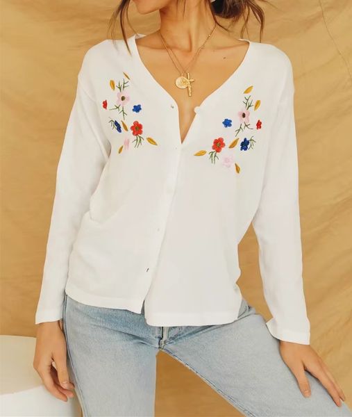 2021 france longe sleeve white emile cardigans floral embroidered women sweater vintage single-breasted buttons knitted sweater, White;black
2021 france longe sleeve white emile cardigans floral embroidered women sweater vintage single-breasted buttons knitted sweater, White;black