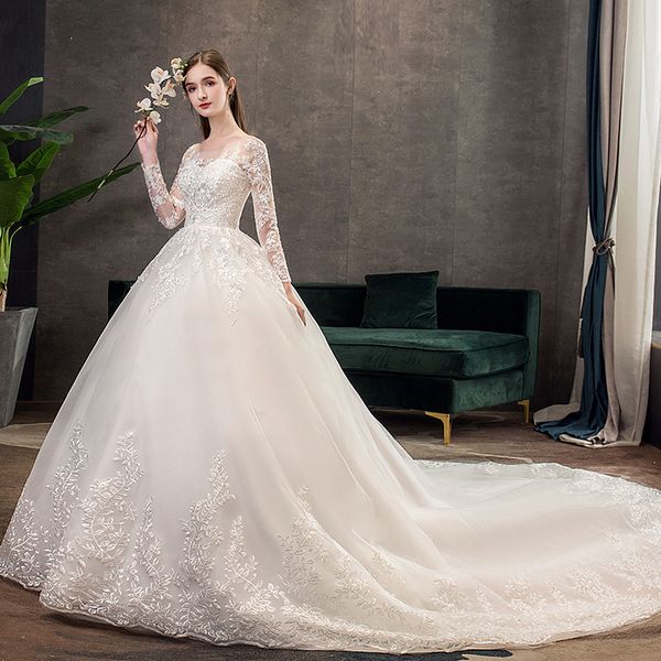 new vintage o neck full sleeve wedding dress illusion simple lace embroidery custom made bridal gown vestido de noiva, White
new vintage o neck full sleeve wedding dress illusion simple lace embroidery custom made bridal gown vestido de noiva, White