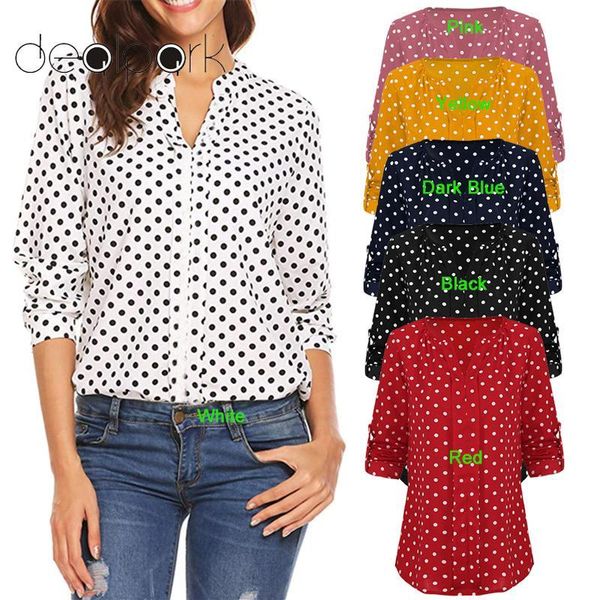 vintage polka dot blouse shirt women summer 2021 5xl plus size tunics v neckline rolled long sleeve elegant ladies workwear, White
vintage polka dot blouse shirt women summer 2021 5xl plus size tunics v neckline rolled long sleeve elegant ladies workwear, White
