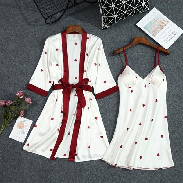 summer print robe set women sleepwear with belt chest pad bathrobe satin soft touch pyjamas, Black;red
summer print robe set women sleepwear with belt chest pad bathrobe satin soft touch pyjamas, Black;red