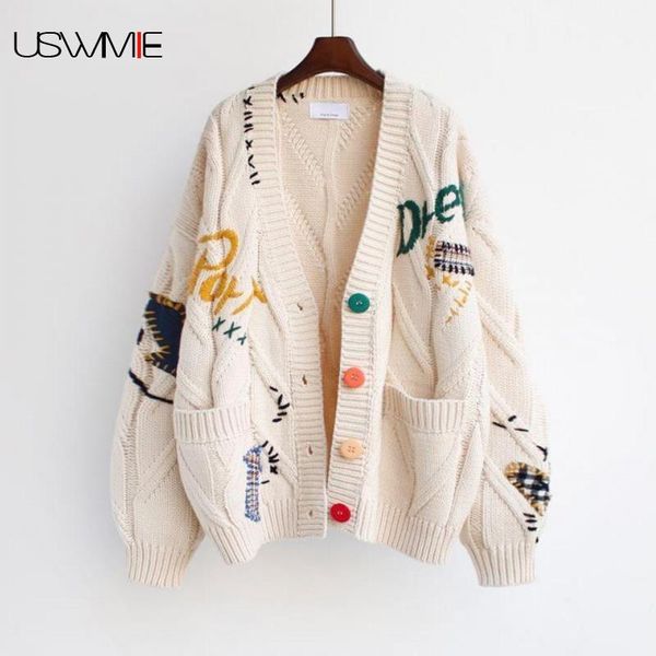 women's knits & tees cardigan women autumn winter outwear lazy sweater embroidery long sleeve v-neck single-breasted warm fashion loose, White
women's knits & tees cardigan women autumn winter outwear lazy sweater embroidery long sleeve v-neck single-breasted warm fashion loose, White