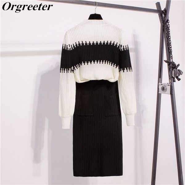 fall winter women sets fashion white and balck striped patchwork lantern sleeve sweater pocket knitted skirt suits 210525
fall winter women sets fashion white and balck striped patchwork lantern sleeve sweater pocket knitted skirt suits 210525