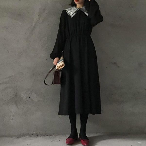 casual dresses chic vintage women's clothing korea autumn dress elegant loose long sleeve lace turn-down collar high waist lantern, Black;gray
casual dresses chic vintage women's clothing korea autumn dress elegant loose long sleeve lace turn-down collar high waist lantern, Black;gray