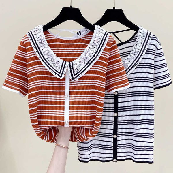 summer short sleeve cashmere stripe sweater women's loose v-neck knit bottoming shirt female pullover plus size 210604, White;black
summer short sleeve cashmere stripe sweater women's loose v-neck knit bottoming shirt female pullover plus size 210604, White;black