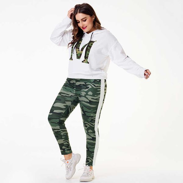 women's two piece pants spring autumn casual camouflage printed hooded long-sleeved sweater trendy plus size suit nlgs, White
women's two piece pants spring autumn casual camouflage printed hooded long-sleeved sweater trendy plus size suit nlgs, White