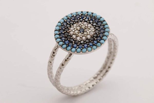 silver evil eye ring protection jewelry turkish handmade good luck rhodium plated turquoise sapphire white zircon all sizes, Golden;silver 
silver evil eye ring protection jewelry turkish handmade good luck rhodium plated turquoise sapphire white zircon all sizes, Golden;silver