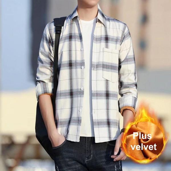 men's casual shirts student shirt grid single-breasted plush thicken spring for school, White;black
men's casual shirts student shirt grid single-breasted plush thicken spring for school, White;black