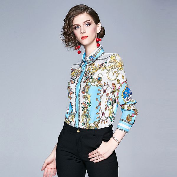 track design female blouse blue sleeve printed vintage shirt elegant ladies size 3zsj, White
track design female blouse blue sleeve printed vintage shirt elegant ladies size 3zsj, White
