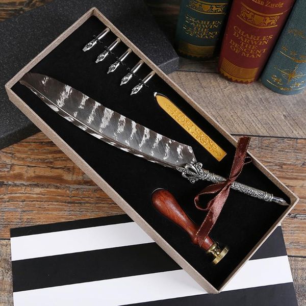 fountain pens luxury vintage feather quill dip calligraphy pen writing ink 5 nibs set stationery gift box
fountain pens luxury vintage feather quill dip calligraphy pen writing ink 5 nibs set stationery gift box