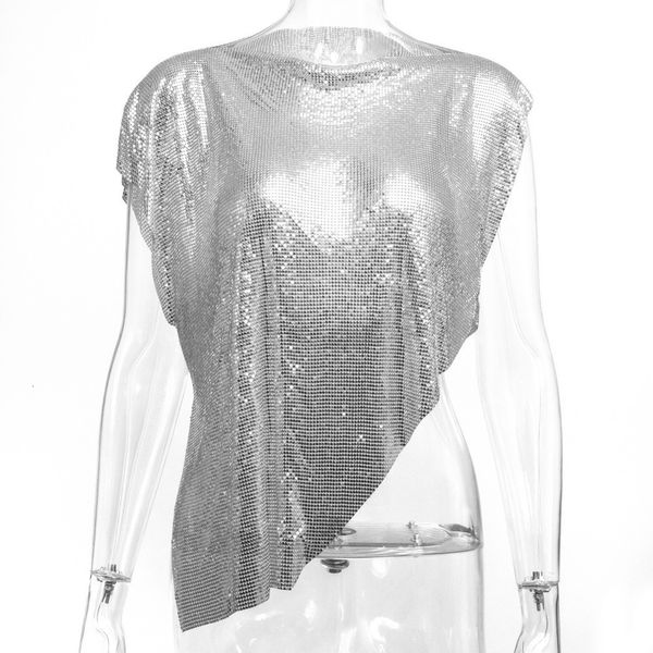 2021 new sier metal short sleeve women's t-shirts o neck asymmetry back hollow out clubwear shine sequins t shirt mt61, White
2021 new sier metal short sleeve women's t-shirts o neck asymmetry back hollow out clubwear shine sequins t shirt mt61, White