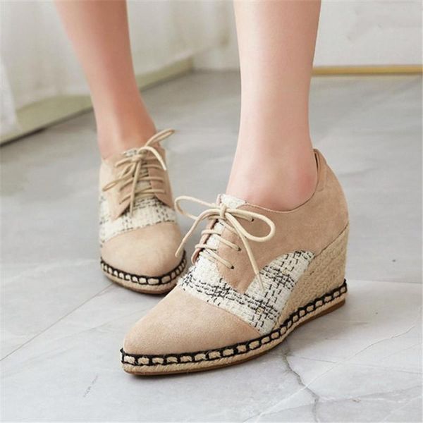 dress shoes pxelena 2021 spring fashion women wedge high heels flock patchwork lace up oxfords office lady daily pumps plus size 34-43, Black
dress shoes pxelena 2021 spring fashion women wedge high heels flock patchwork lace up oxfords office lady daily pumps plus size 34-43, Black