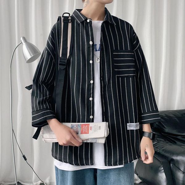 men's casual shirts summer striped shirt men korean fashion loose business harajuku streetwear social long-sleeved t-shirt, White;black
men's casual shirts summer striped shirt men korean fashion loose business harajuku streetwear social long-sleeved t-shirt, White;black