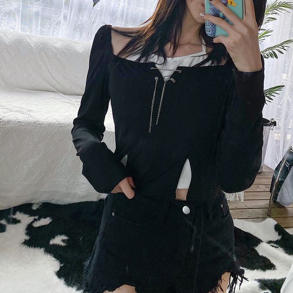 streetwear solid long sleeve fake two tshirt women slim splice metal chain crop new fashion casual knitt, White
streetwear solid long sleeve fake two tshirt women slim splice metal chain crop new fashion casual knitt, White