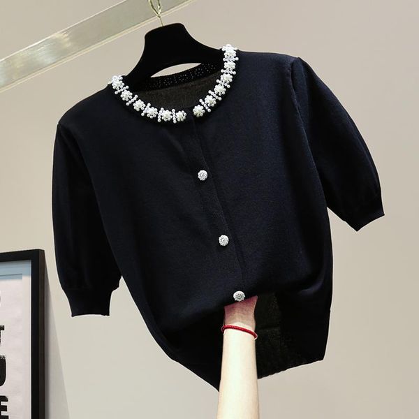 women's knits & tees 2021 summer knitwear single-breasted ice silk short sleeve sweaters all-match solid color beads knit cardigan shi, White
women's knits & tees 2021 summer knitwear single-breasted ice silk short sleeve sweaters all-match solid color beads knit cardigan shi, White