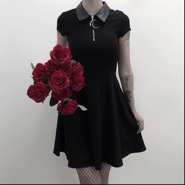 women black gothic slim thin dress zipper leather neck pleated casual dress short sleeve dresses summer lady vitage dress, Black;gray
women black gothic slim thin dress zipper leather neck pleated casual dress short sleeve dresses summer lady vitage dress, Black;gray