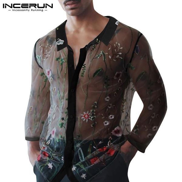 men's casual shirts incerun 2021 men shirt flower embroidered mesh see through lapel streetwear long sleeve clothing party nightclub ca, White;black
men's casual shirts incerun 2021 men shirt flower embroidered mesh see through lapel streetwear long sleeve clothing party nightclub ca, White;black
