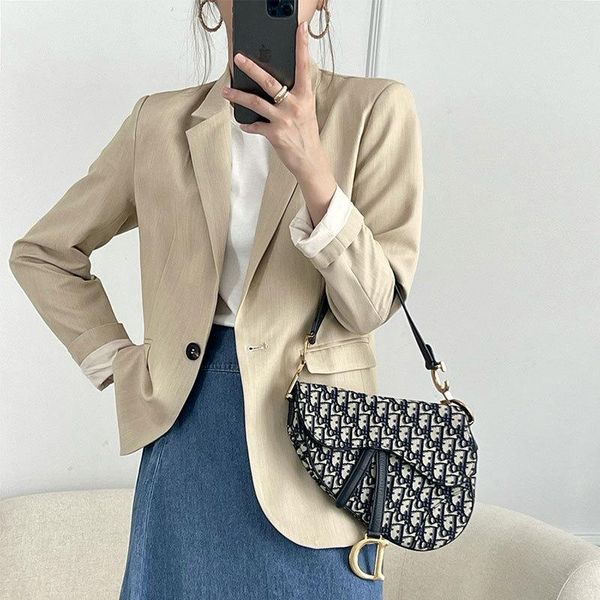 women's suits & blazers 2021 spring and summer casual blazer coat pure temperament commuting small square collar flat lapel one button, White;black
