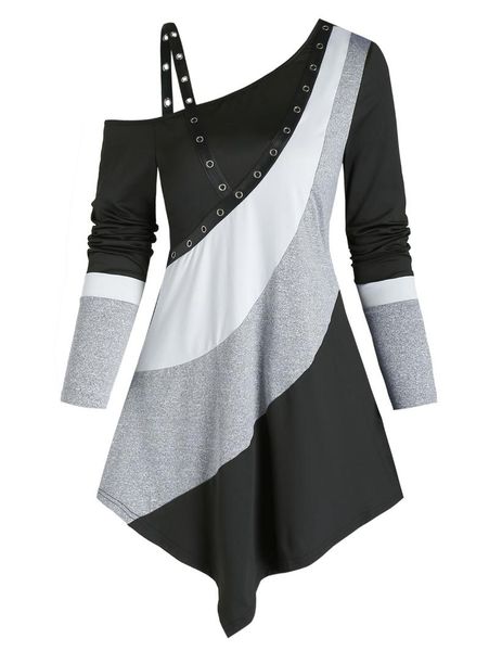 women's t-shirt kenancy casual women t shirt colorblock open shoulder grommet asymmetrical longline long sleeve autumn fashion tees, White
women's t-shirt kenancy casual women t shirt colorblock open shoulder grommet asymmetrical longline long sleeve autumn fashion tees, White