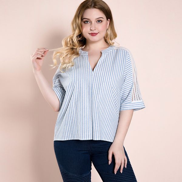 2021 new women's blouses female plus size oversized causal loose tshirts summer fat clothing lace stripe patchwork v neck ren8, White
2021 new women's blouses female plus size oversized causal loose tshirts summer fat clothing lace stripe patchwork v neck ren8, White