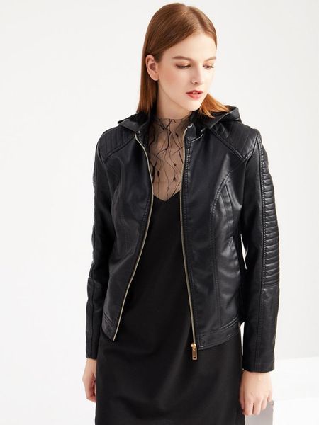 2021 new winter women's detachable hooded leather jacket casual solid color plus velvet warm faux leather jacket, Black
2021 new winter women's detachable hooded leather jacket casual solid color plus velvet warm faux leather jacket, Black