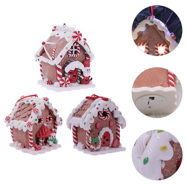 christmas decorations 3pcs tree pendants luminous resin house decor festival adornments