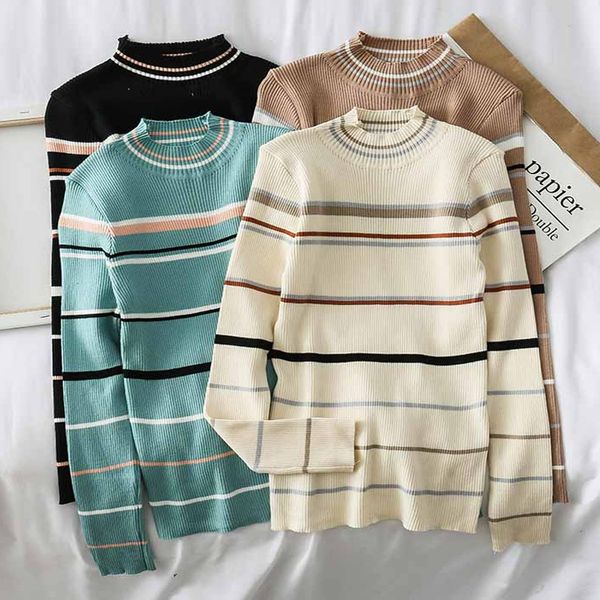 2021 new autumn winter long sleeve striped pullover women sweater knitted sweaters turtleneck slim pull jumper female black q58g, White;black
2021 new autumn winter long sleeve striped pullover women sweater knitted sweaters turtleneck slim pull jumper female black q58g, White;black