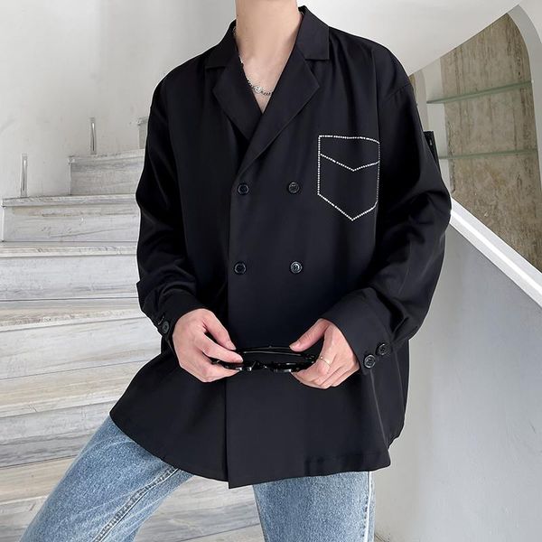 men's casual shirts 2021 autumn double-breasted suit collar men solid color bright diamond pocket long sleeve loose shirt man oversize, White;black
men's casual shirts 2021 autumn double-breasted suit collar men solid color bright diamond pocket long sleeve loose shirt man oversize, White;black