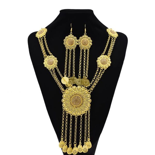 earrings & necklace gold metal flower necklaces sets for women crystal long tassel arab thailand party jewelry, Silver
earrings & necklace gold metal flower necklaces sets for women crystal long tassel arab thailand party jewelry, Silver