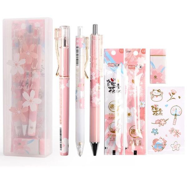 gel pens 8pcs/set 0.5mm mechanical pencil with stickers school pen box kawaii for girls stationery gift set refills x9q8