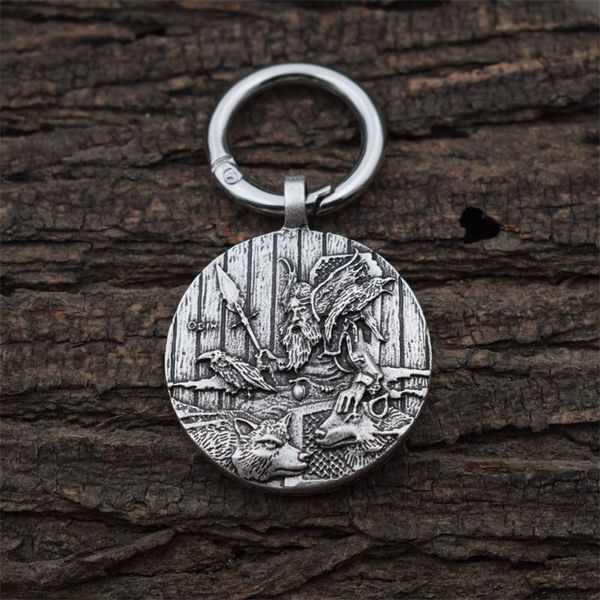 keychains odin viking wolf raven keychain slavic amulet taliman gift for men, Silver