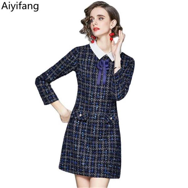 casual dresses office lady elegant vintage plaid tweed dress autumn women contrast color collar long sleeve bow party mini woolen, Black;gray
casual dresses office lady elegant vintage plaid tweed dress autumn women contrast color collar long sleeve bow party mini woolen, Black;gray