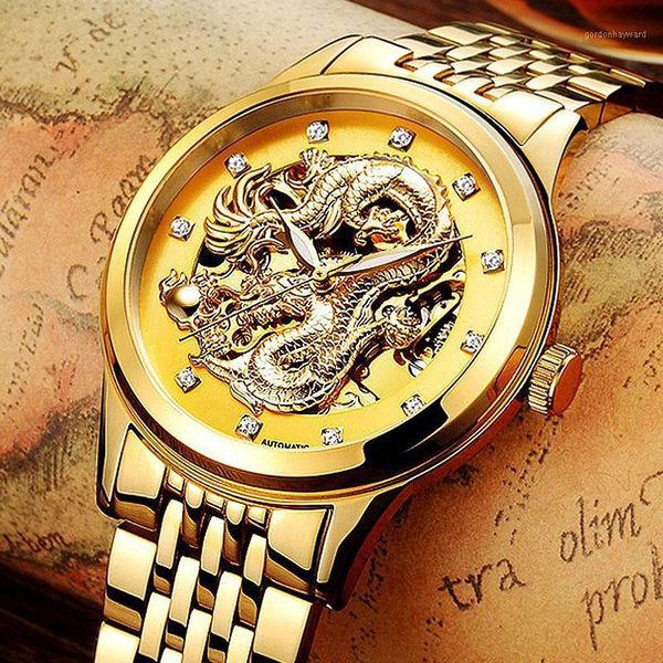 men watches unique design dragon watch luxury golden mechanical stainless steel men's skeleton wristwatches, Slivery;brown
men watches unique design dragon watch luxury golden mechanical stainless steel men's skeleton wristwatches, Slivery;brown