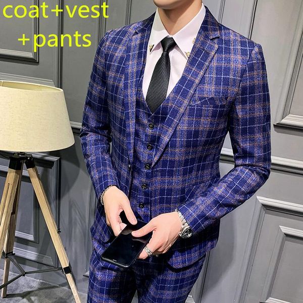 men's suits & blazers 3pcs fashion banquet slim suit set / male business plaid jacket pants trousers double breasted coat, White;black
men's suits & blazers 3pcs fashion banquet slim suit set / male business plaid jacket pants trousers double breasted coat, White;black