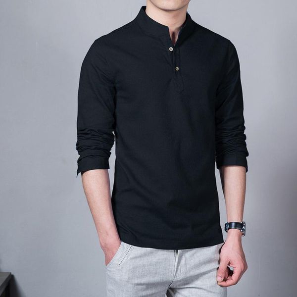 men's casual shirts fashion solid color linen stand collar for men long sleeve sim fit t-shirt camisas para hombre, White;black
men's casual shirts fashion solid color linen stand collar for men long sleeve sim fit t-shirt camisas para hombre, White;black