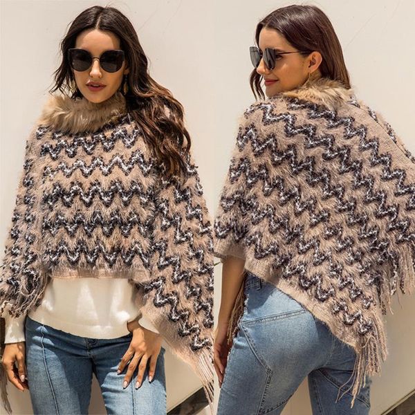 women's swimwear 2021 european and american mid-length fur collar tassel cape shawl loose sweater, White;black
women's swimwear 2021 european and american mid-length fur collar tassel cape shawl loose sweater, White;black