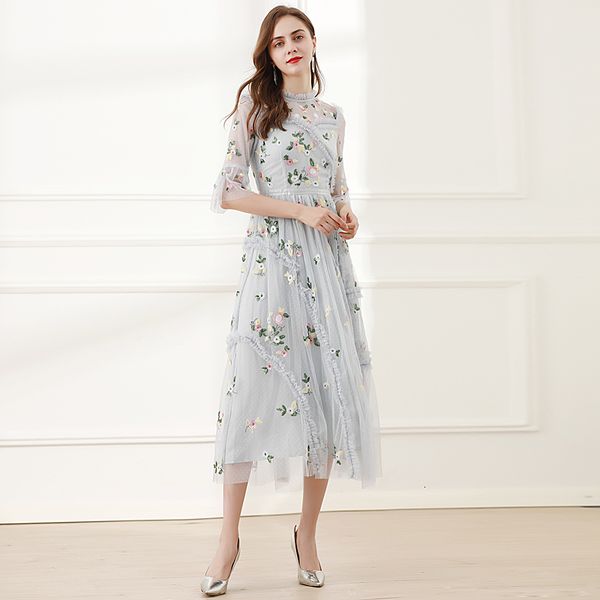 long dress runway designer 2021 autumn new women's party elegant gentlewoman mesh flowers sequin dresses qpwa, Black;gray
long dress runway designer 2021 autumn new women's party elegant gentlewoman mesh flowers sequin dresses qpwa, Black;gray
