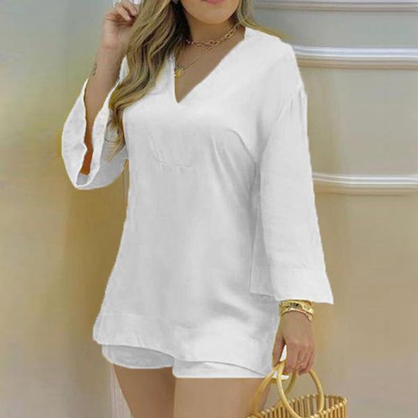 women's tracksuits solid color women short sets casual plain bell sleeve v-neck blouse shirt shorts set hip mid-length sleeves pant 40#, Gray
women's tracksuits solid color women short sets casual plain bell sleeve v-neck blouse shirt shorts set hip mid-length sleeves pant 40#, Gray