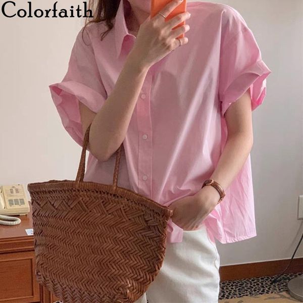 women's blouses & shirts colorfaith 2021 women summer soild vintage short sleeve oversize office lady fashionable wild pink bl8215, White
women's blouses & shirts colorfaith 2021 women summer soild vintage short sleeve oversize office lady fashionable wild pink bl8215, White