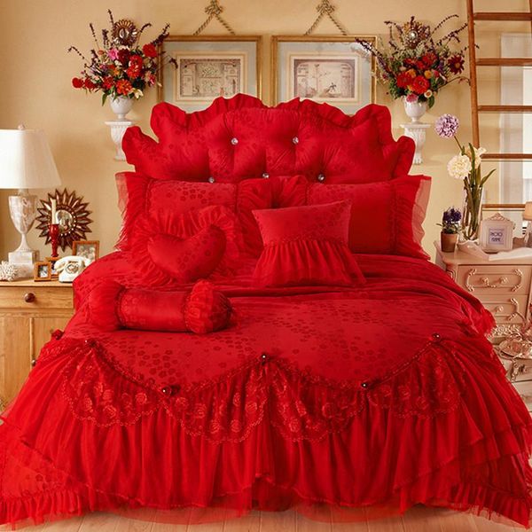 bedding sets red jacquard lace princess bed set luxury king size skirt sheet linen solid duvet cover cotton bedspread
bedding sets red jacquard lace princess bed set luxury king size skirt sheet linen solid duvet cover cotton bedspread