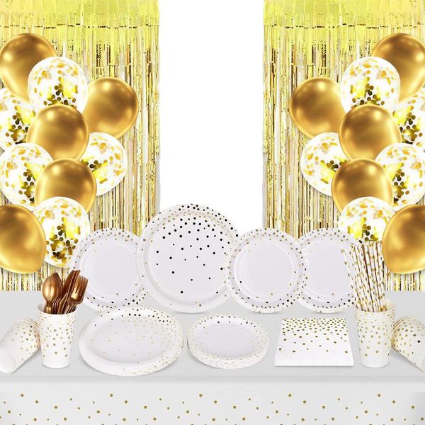 disposable dinnerware white gold party supplies set paper golden dot tableware for wedding bridal shower baby graduation holiday
disposable dinnerware white gold party supplies set paper golden dot tableware for wedding bridal shower baby graduation holiday