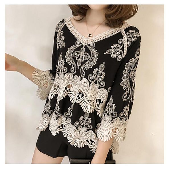 women's blouses & shirts womens and ladies easy medium long sleeves big v- neck lace broken flowe blouse vintage black w328, White
women's blouses & shirts womens and ladies easy medium long sleeves big v- neck lace broken flowe blouse vintage black w328, White