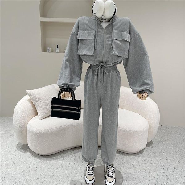 women's two piece pants set spring summer 2021 fashion stand collar short large pocket long sleeve sweater + legged sports, White
women's two piece pants set spring summer 2021 fashion stand collar short large pocket long sleeve sweater + legged sports, White
