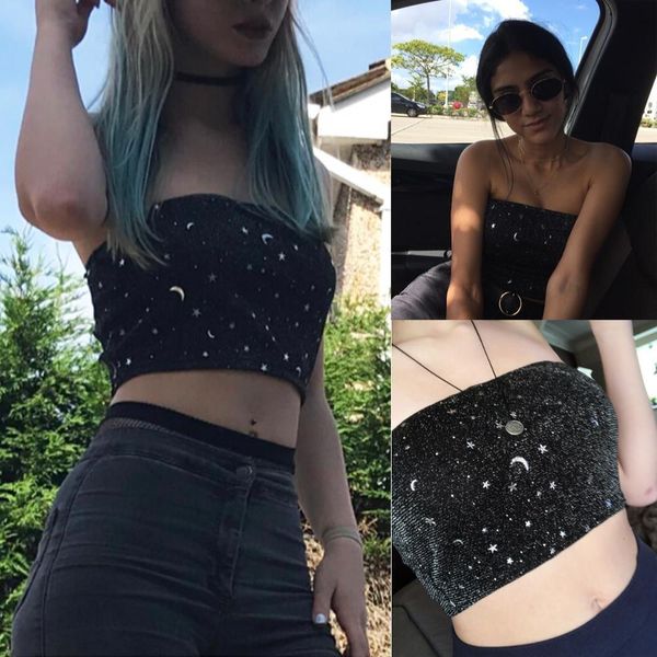 2021 new summer lady womens shiny black star moon wrapped chest tube fashion elastic bandeau bra crop top, White
2021 new summer lady womens shiny black star moon wrapped chest tube fashion elastic bandeau bra crop top, White