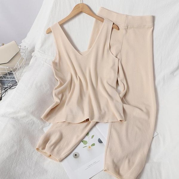 women's two piece pants knitted set sleeveless v-neck pullover + stretch waist harem long women korean 2021 outfits cotton spandex, White
women's two piece pants knitted set sleeveless v-neck pullover + stretch waist harem long women korean 2021 outfits cotton spandex, White