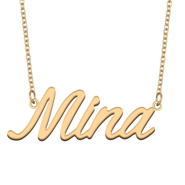 pendant necklaces mina name necklace for women stainless steel jewelry 18k gold plated nameplate femme mother girlfriend gift, Silver
pendant necklaces mina name necklace for women stainless steel jewelry 18k gold plated nameplate femme mother girlfriend gift, Silver
