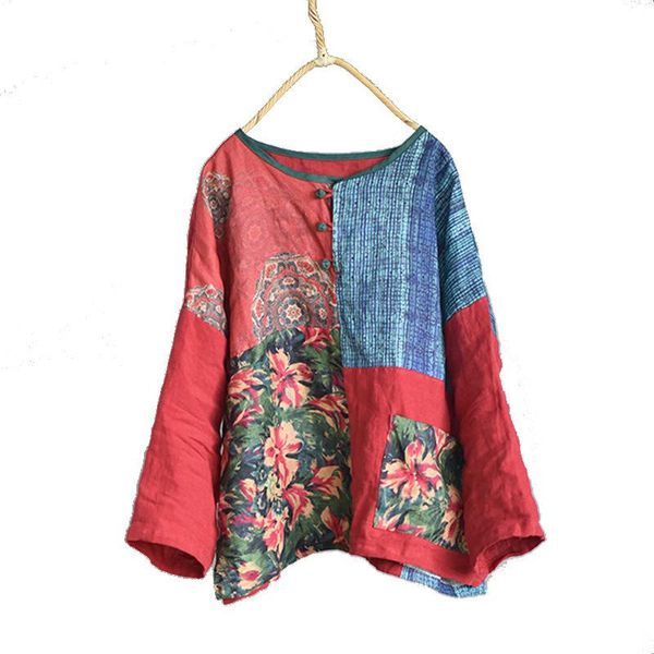 women's blouses & shirts patchwork ramie women spring autumn vintage o-neck long sleeve loose chinese style printing blouse, White
women's blouses & shirts patchwork ramie women spring autumn vintage o-neck long sleeve loose chinese style printing blouse, White